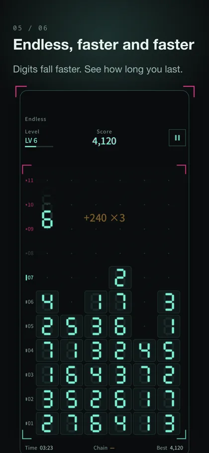 Endless mode, with digits falling faster