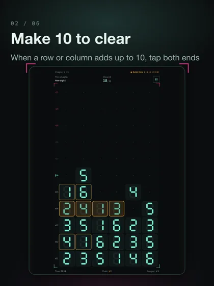 A line of digits that adds up to 10, fading as it clears