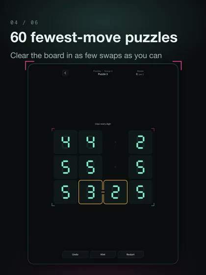 A puzzle in progress, with a hint marking the next swap