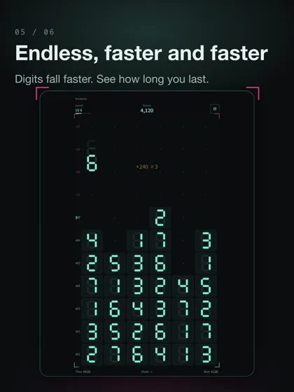 Endless mode, with digits falling faster