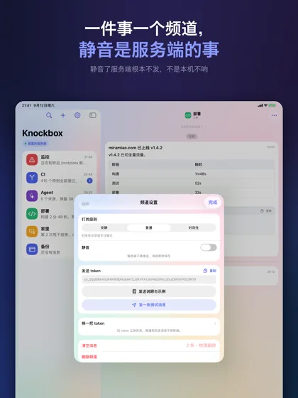 iPad 上，频道页的静音开关与发送 token