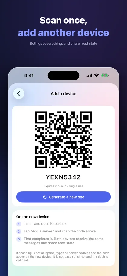 Pairing a second device by scanning a QR code