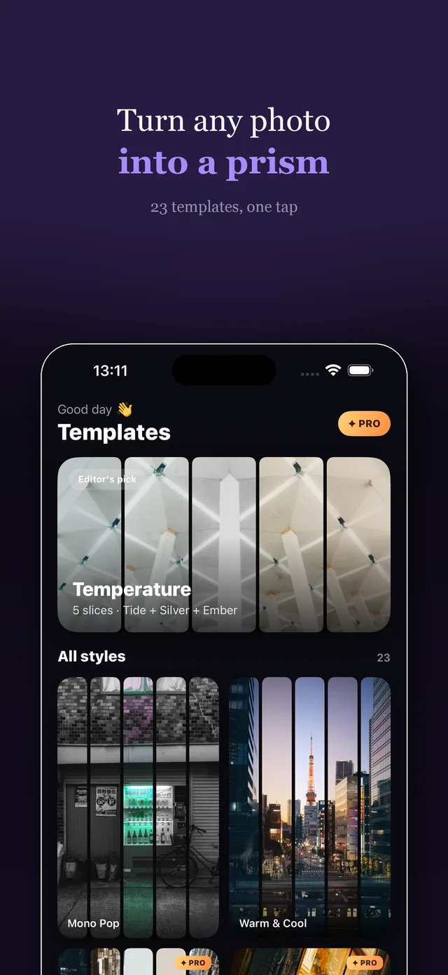 Template library on the home screen