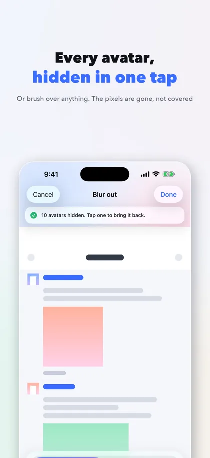 The blur-out screen after hiding all ten avatars in a chat screenshot at once