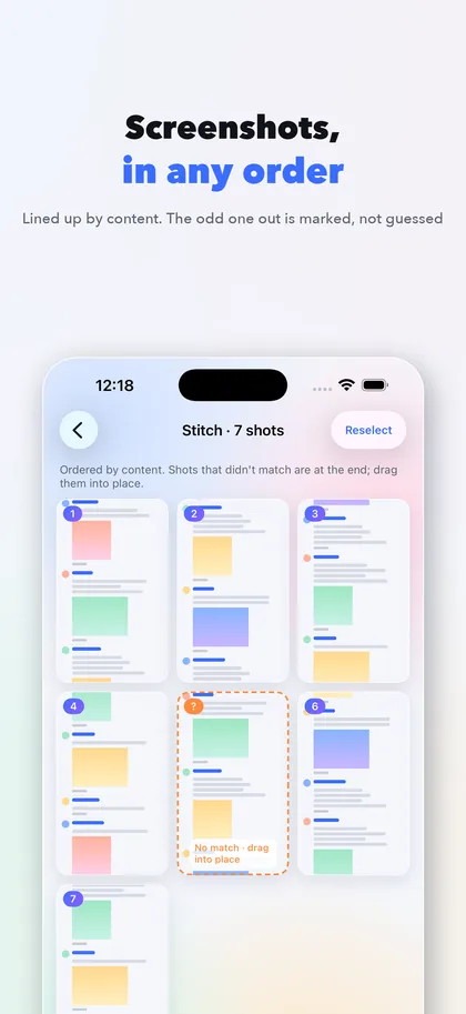 Screenshots auto-ordered, the odd one marked