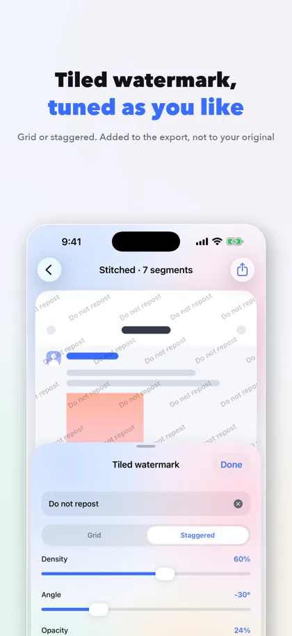 A long screenshot tiled with a do-not-repost watermark, with grid or staggered layout, density, angle and opacity below
