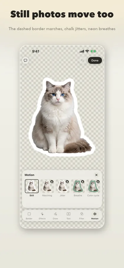 The motion panel: choosing how a still cat sticker moves