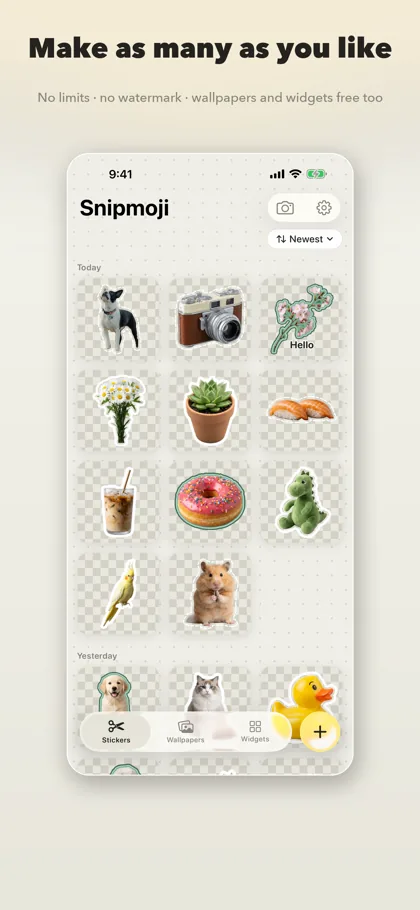 The library: pets, toys and food stickers grouped by date